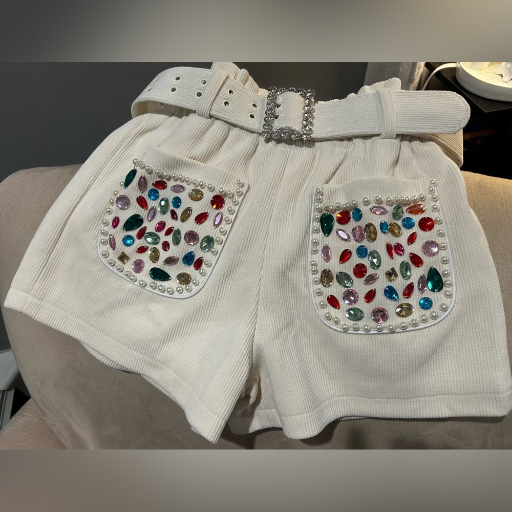 Embellished White Women's Shorts